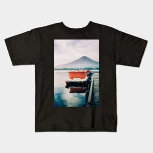 Paddleboats Tied to Wooden Pier in Early Morning Light Kids T-Shirt